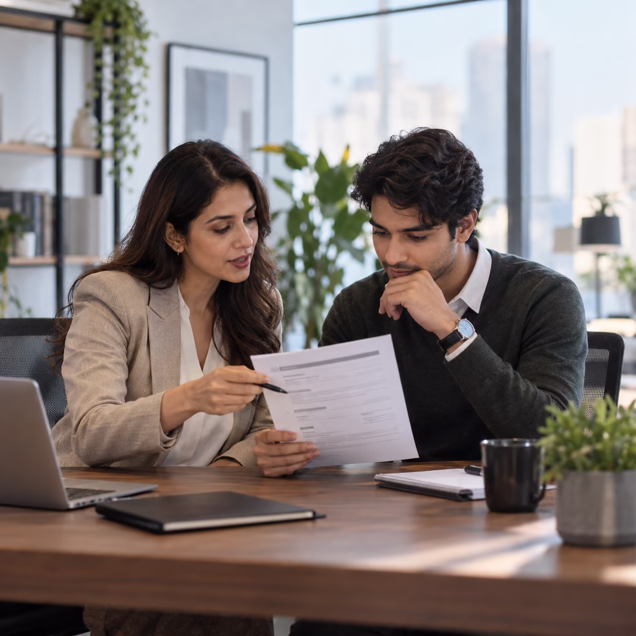 A professional reviewing job opportunities with a recruitment consultant